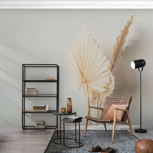 Fototapet Standard Eco - Tørrede palmeblade på en lys baggrund i boho-stil - 100x70cm - Når du har brug for trøst - Moderne vægdekoration til stue og soveværelse ARTTOR