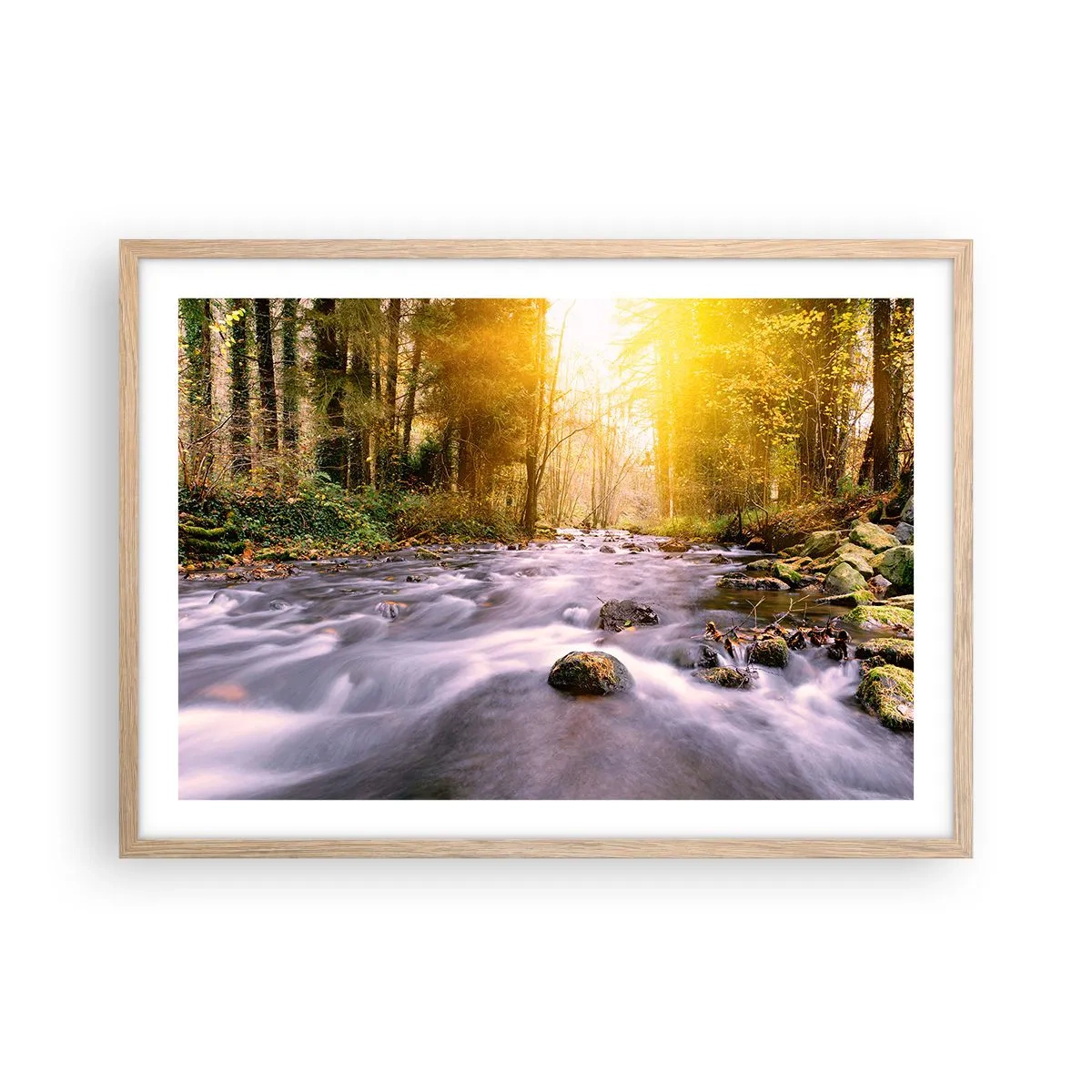 Plakat i ramme af lyst egetræ - Malachit i sølv- og guldfatning - 70x50 cm