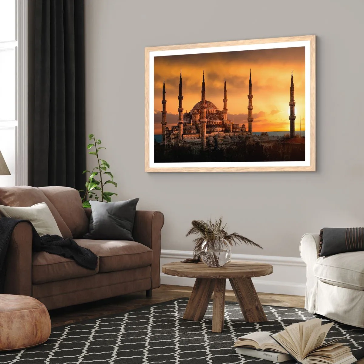 Plakat i ramme af lyst egetræ - Gud er stor - 50x40 cm
