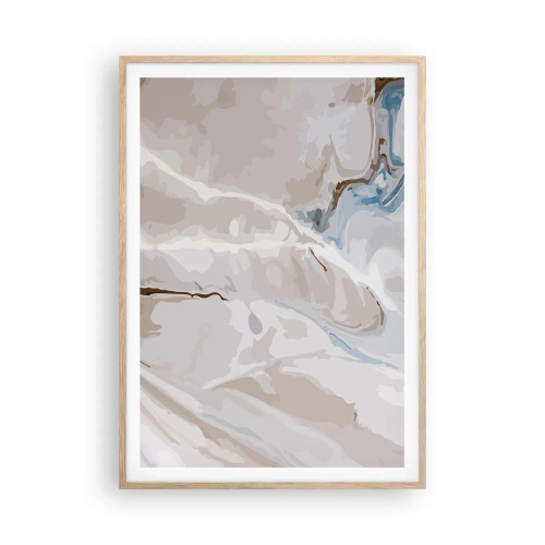Plakat i ramme af lyst egetræ - Blå slynger sig under det hvide - 70x100 cm