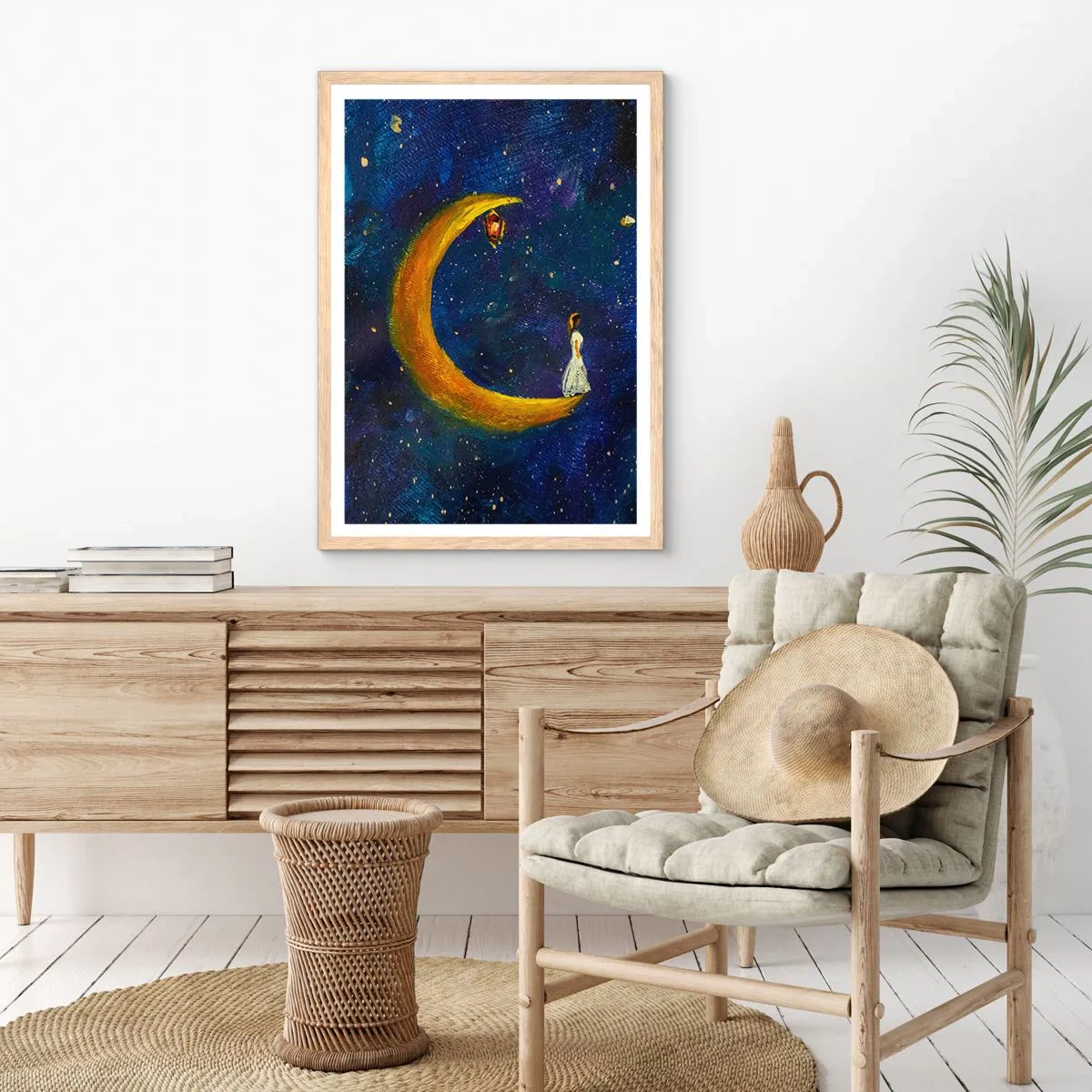 Plakat i ramme af lyst egetræ - Kald på verden - 70x100 cm