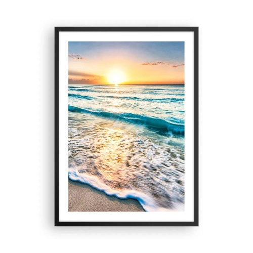 Plakat i sort ramme - Solnedgang over et roligt hav med bølger - 50x70cm - Et synspunkt, der er værd at have - Moderne vægdekoration til stue og soveværelse ARTTOR