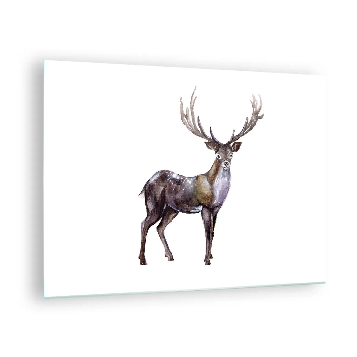 Billede på glas - Elegant akvarel hjort - 70x50cm - Kongen af den nordlige ødemark - Moderne vægdekoration til stue og soveværelse ARTTOR