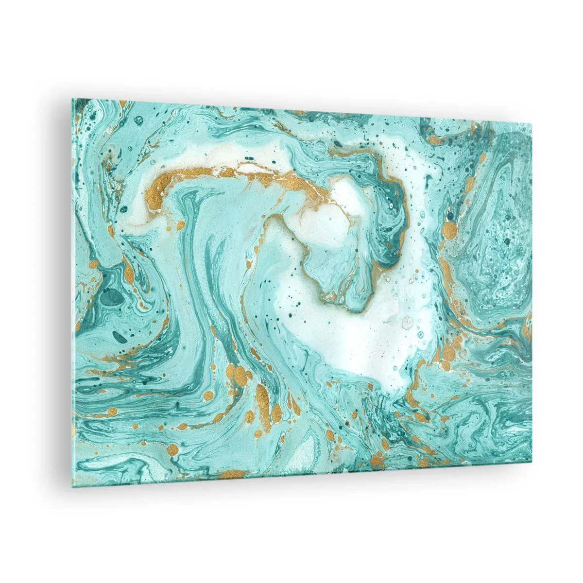 Billede på glas - Turkis og guld marmormønster - 70x50cm - Under den store bølge i Edo-perioden - Moderne vægdekoration til stue og soveværelse ARTTOR