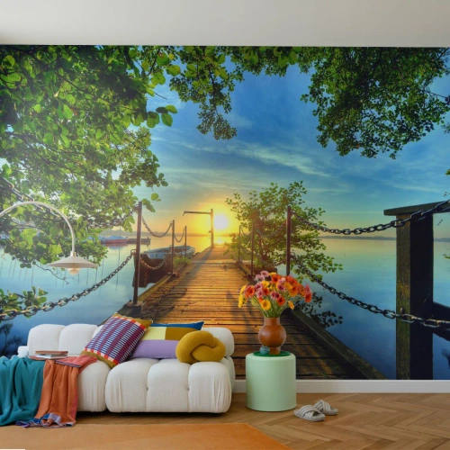 Fototapet Standard Eco - Mod vest ved vandet - Landskab, Sø, Sejlbåd - 200x140 cm