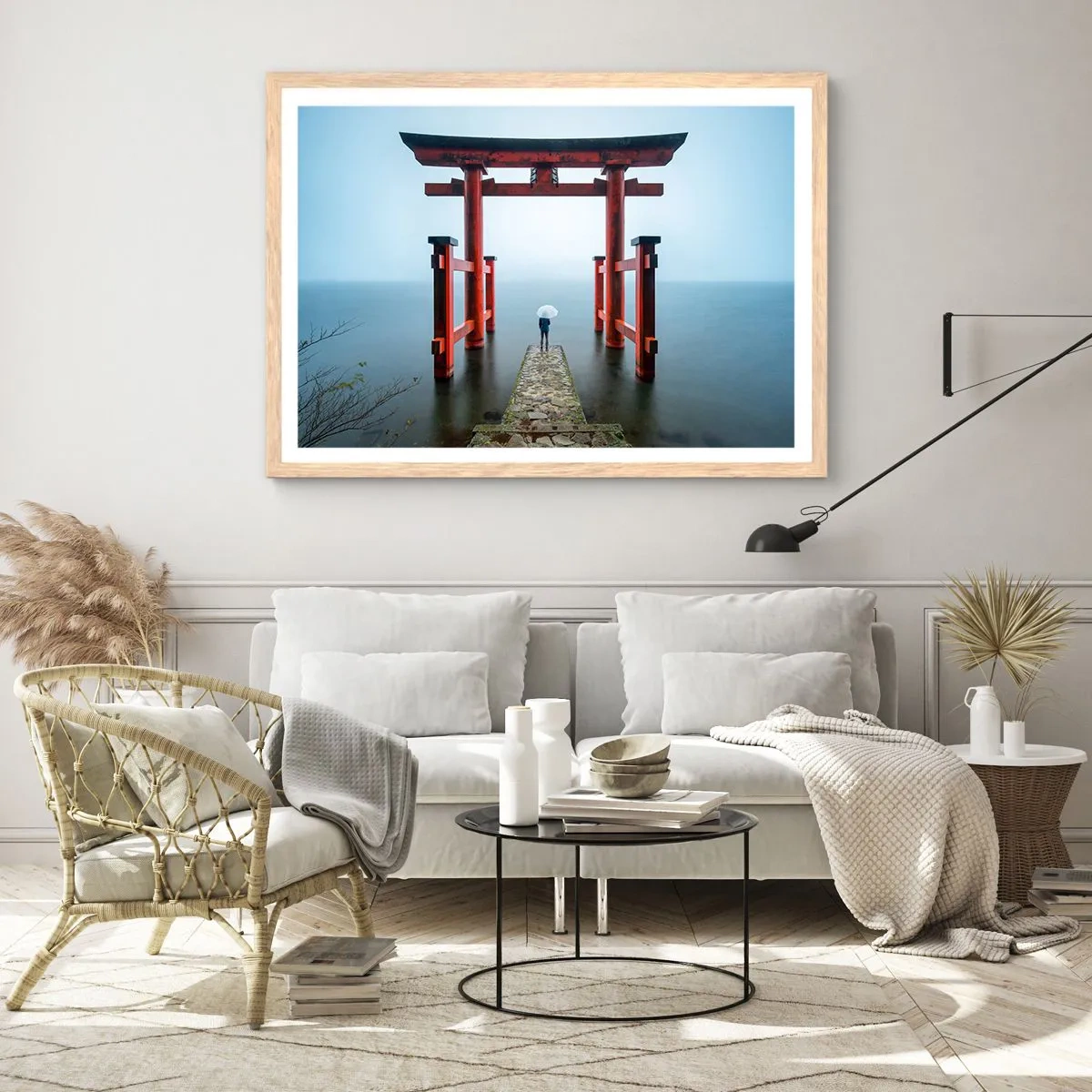 Plakat i ramme af lyst egetræ - Japansk drømmeri - 70x50 cm