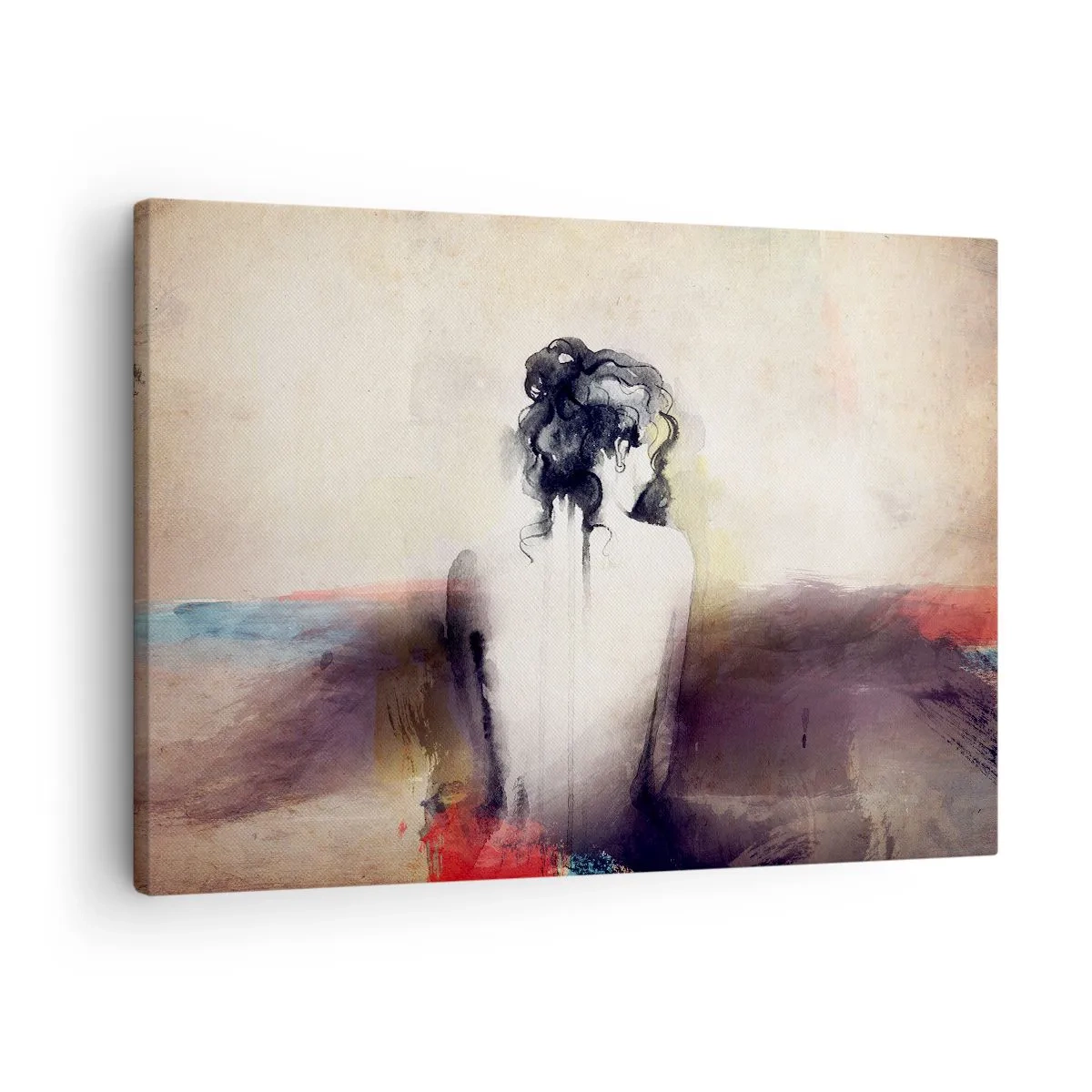 Lærredstryk - Billede på lærred - Et diskret portræt af en kvinde i kunstnerisk stil - 70x50cm - Glatte linjer, ovale former - Moderne vægdekoration til stue og soveværelse ARTTOR