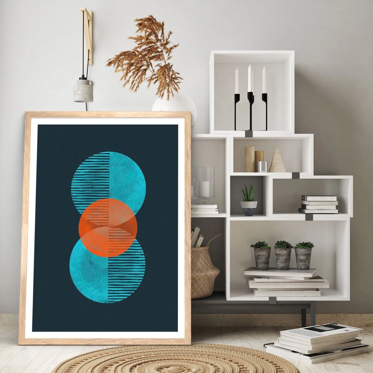 Plakat i ramme af lyst egetræ - Symmetrisk sammensætning - 70x100 cm
