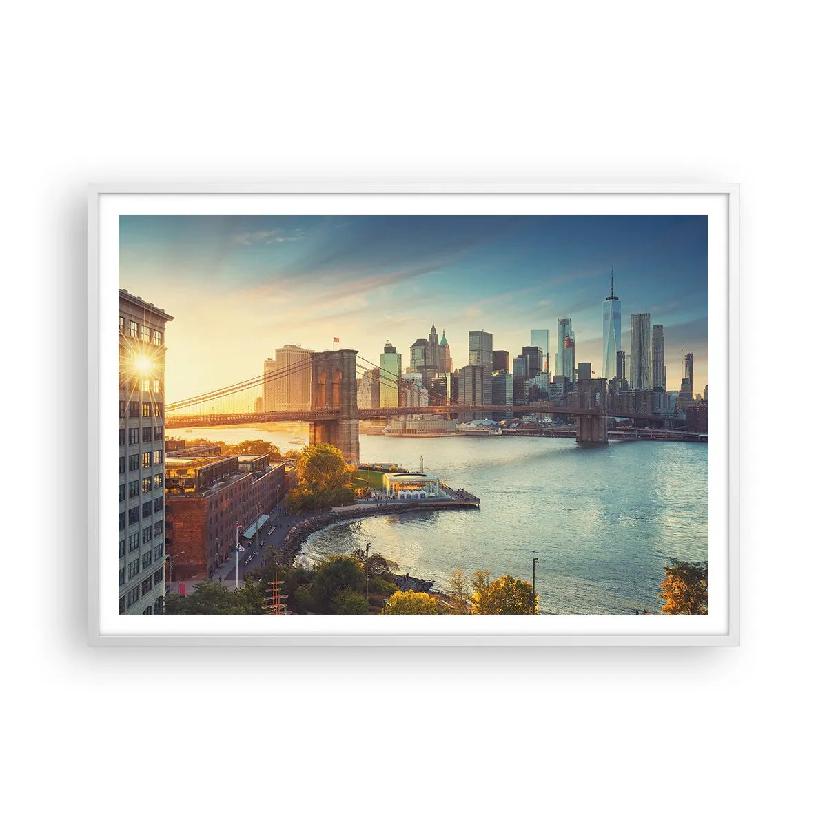 Plakat i hvid ramme - Den store bys daggry - 100x70 cm