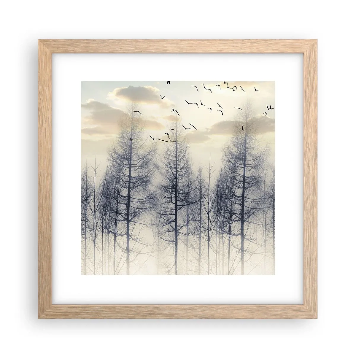 Plakat i ramme af lyst egetræ - Skovånder - 30x30 cm