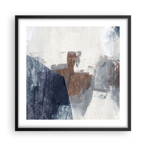 Plakat i sort ramme - Blåbrune former - 50x50 cm