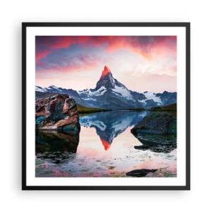 Plakat i sort ramme - Bjergenes hjerte er varmt - 60x60 cm