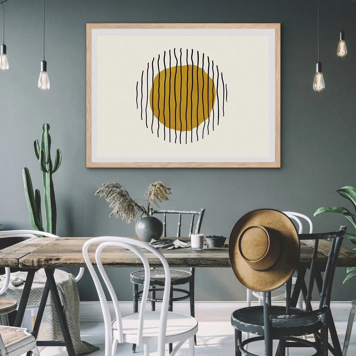 Plakat i ramme af lyst egetræ - Abstraktion, der skælver af varme - 100x70 cm