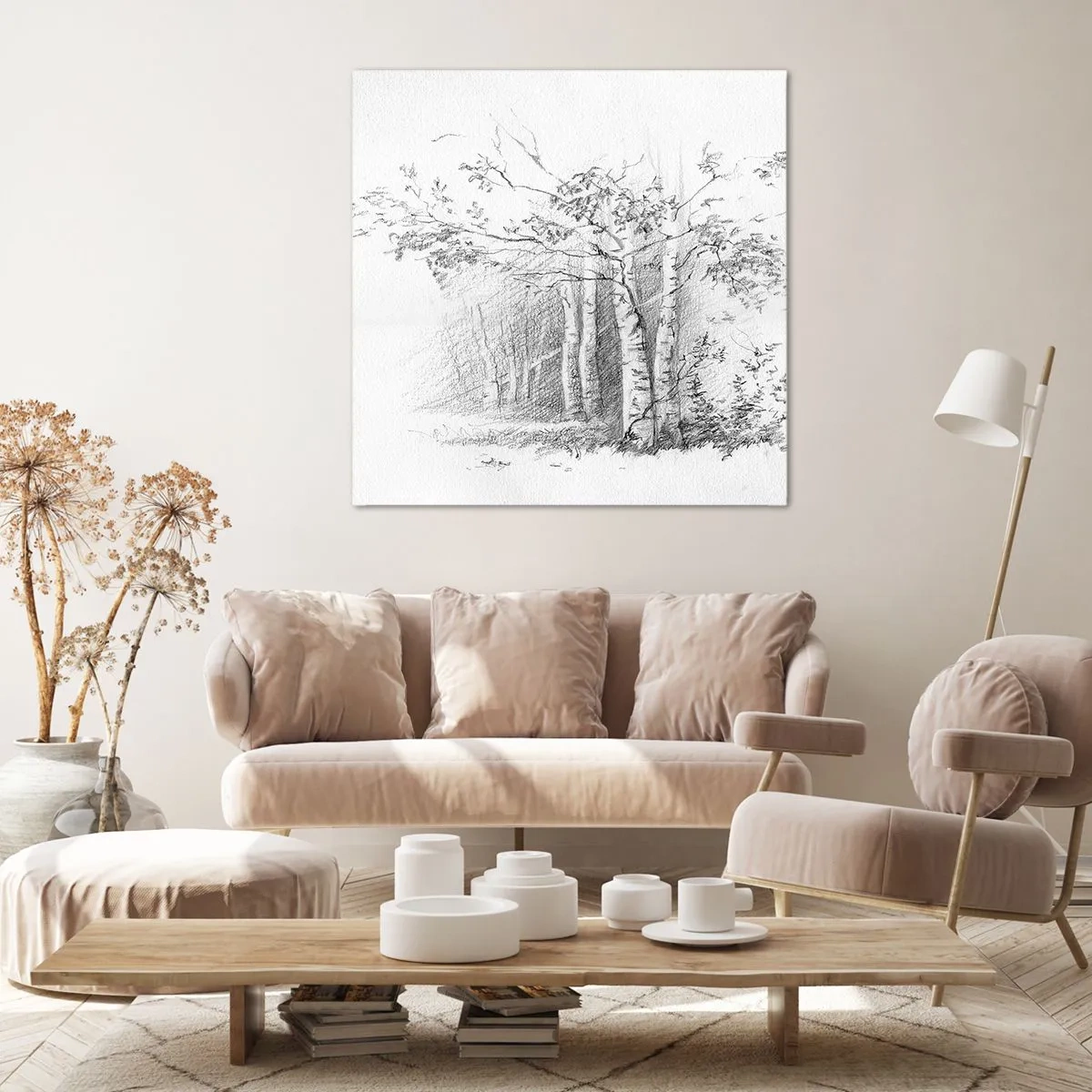 Lærredstryk - Billede på lærred - Lyset fra birkeskoven - 60x60 cm