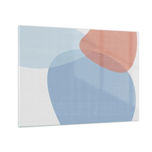 Billede på glas - Moderne abstraktion med blå og lyserøde former - 70x50cm - Pastelfarvede relationer - Moderne vægdekoration til stue og soveværelse ARTTOR