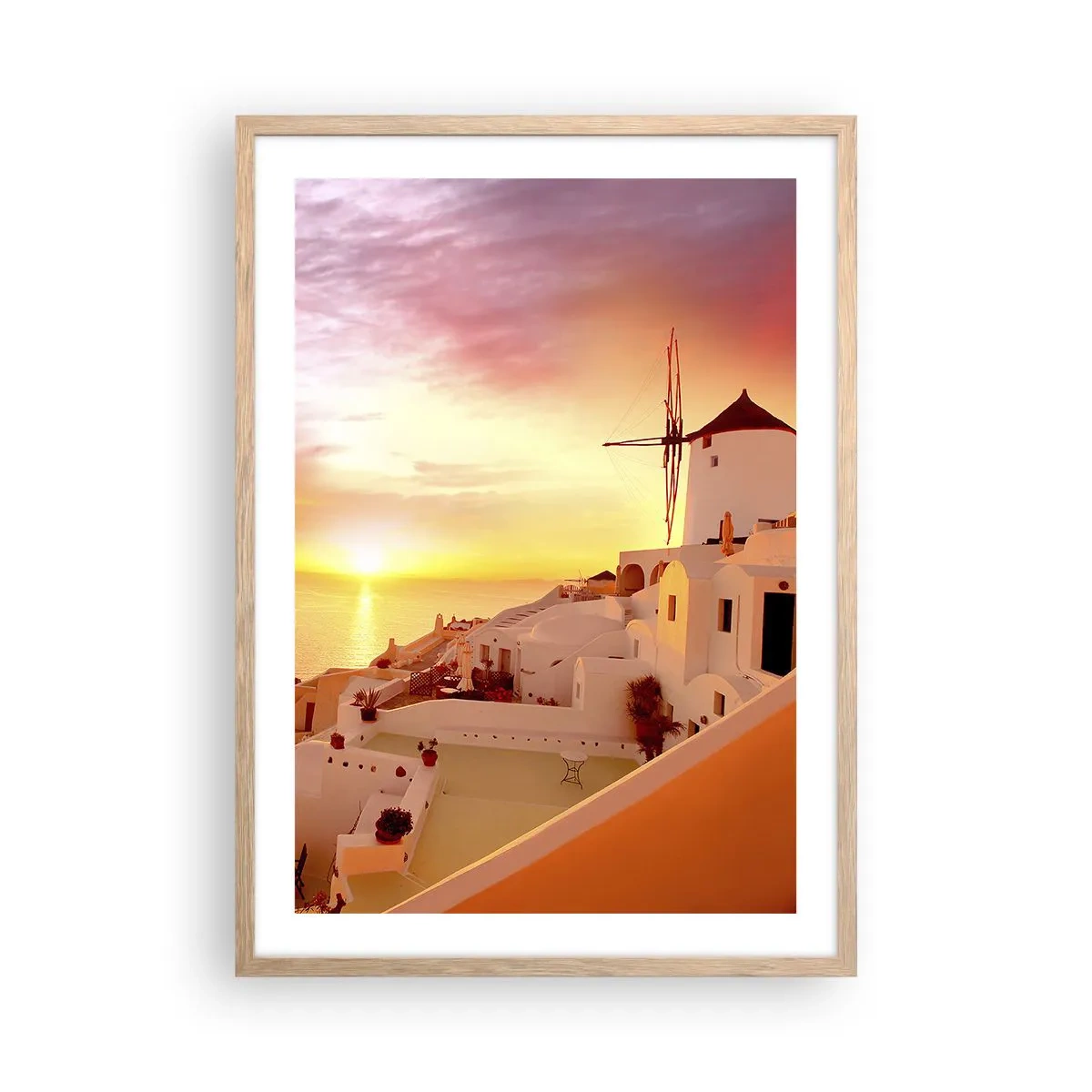 Plakat i ramme af lyst egetræ - Opløses i hvidt og guld - 50x70 cm
