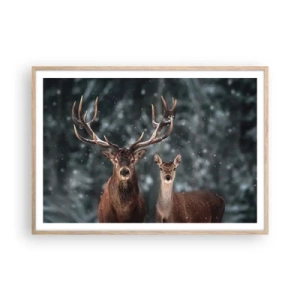 Plakat i ramme af lyst egetræ - Skovens herre og hans kone - 100x70 cm