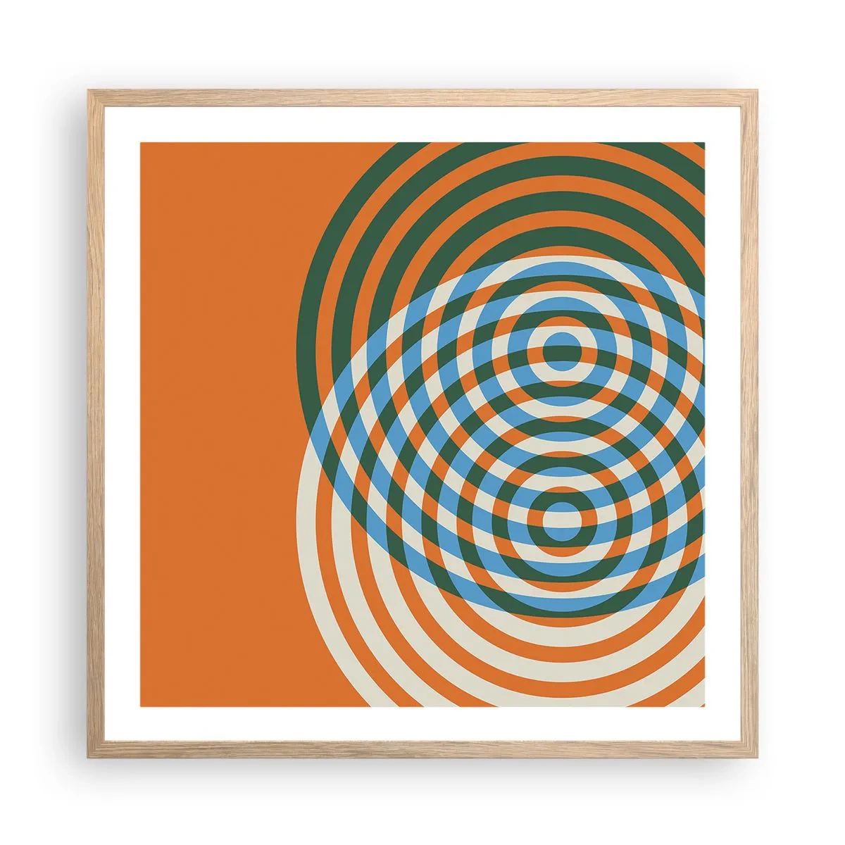 Plakat i ramme af lyst egetræ - Abstrakt cirkulær variation - 60x60 cm