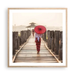 Plakat i ramme af lyst egetræ - På den gamle bro - 60x60 cm
