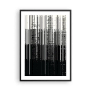 Plakat i sort ramme - Abstrakt komposition af sorte linjer på en hvid baggrund - 50x70cm - Bølger og vibrationer - Moderne vægdekoration til stue og soveværelse ARTTOR