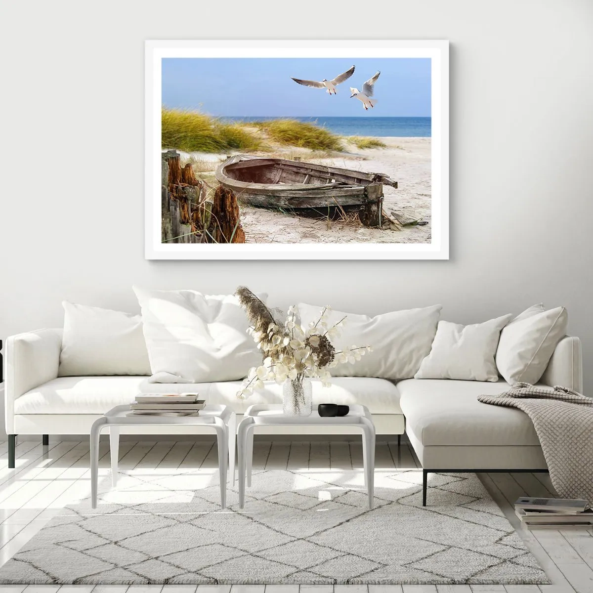 Plakat i hvid ramme - Badet i vinden - 100x70 cm