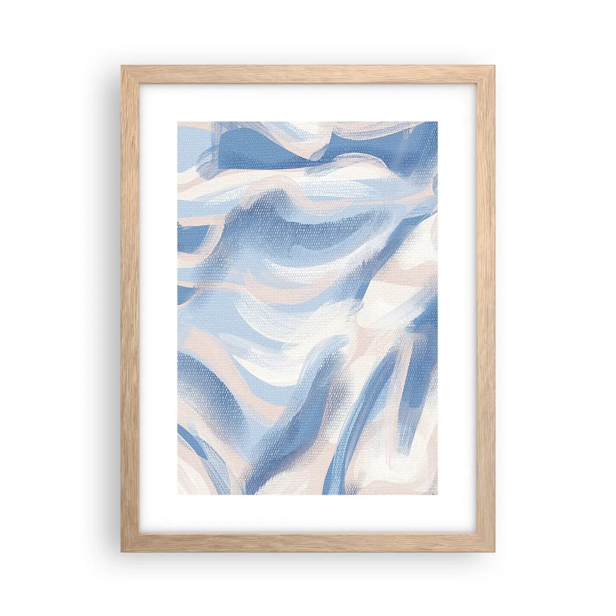 Plakat i ramme af lyst egetræ - Blå krusninger - 30x40 cm