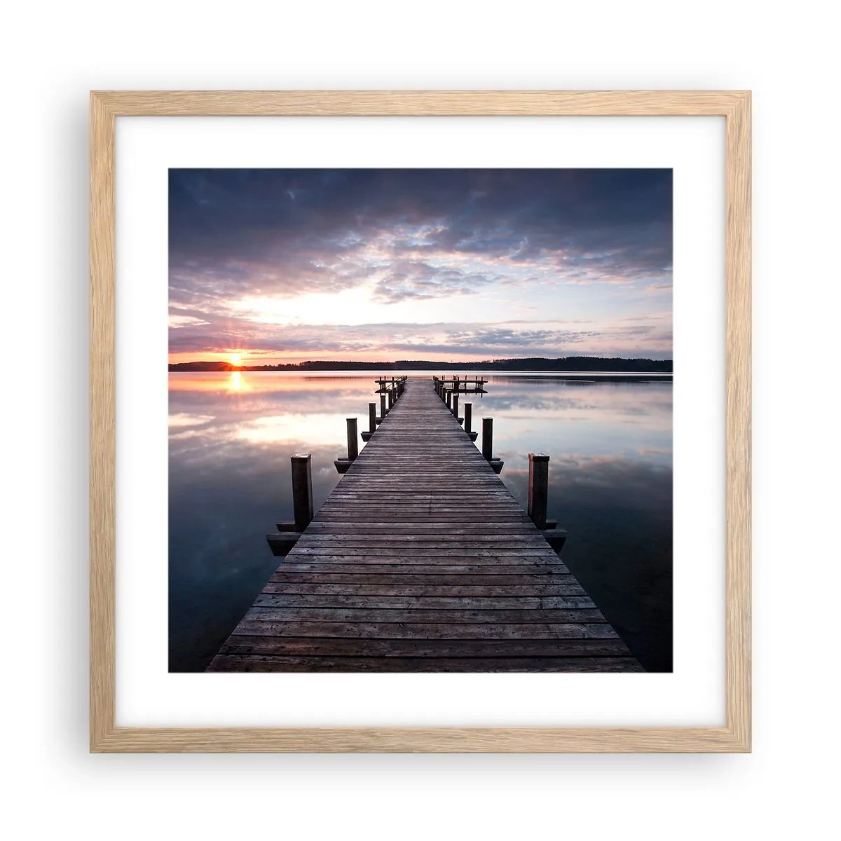 Plakat i ramme af lyst egetræ - Den tavse grænse mellem dag og nat - 40x40 cm