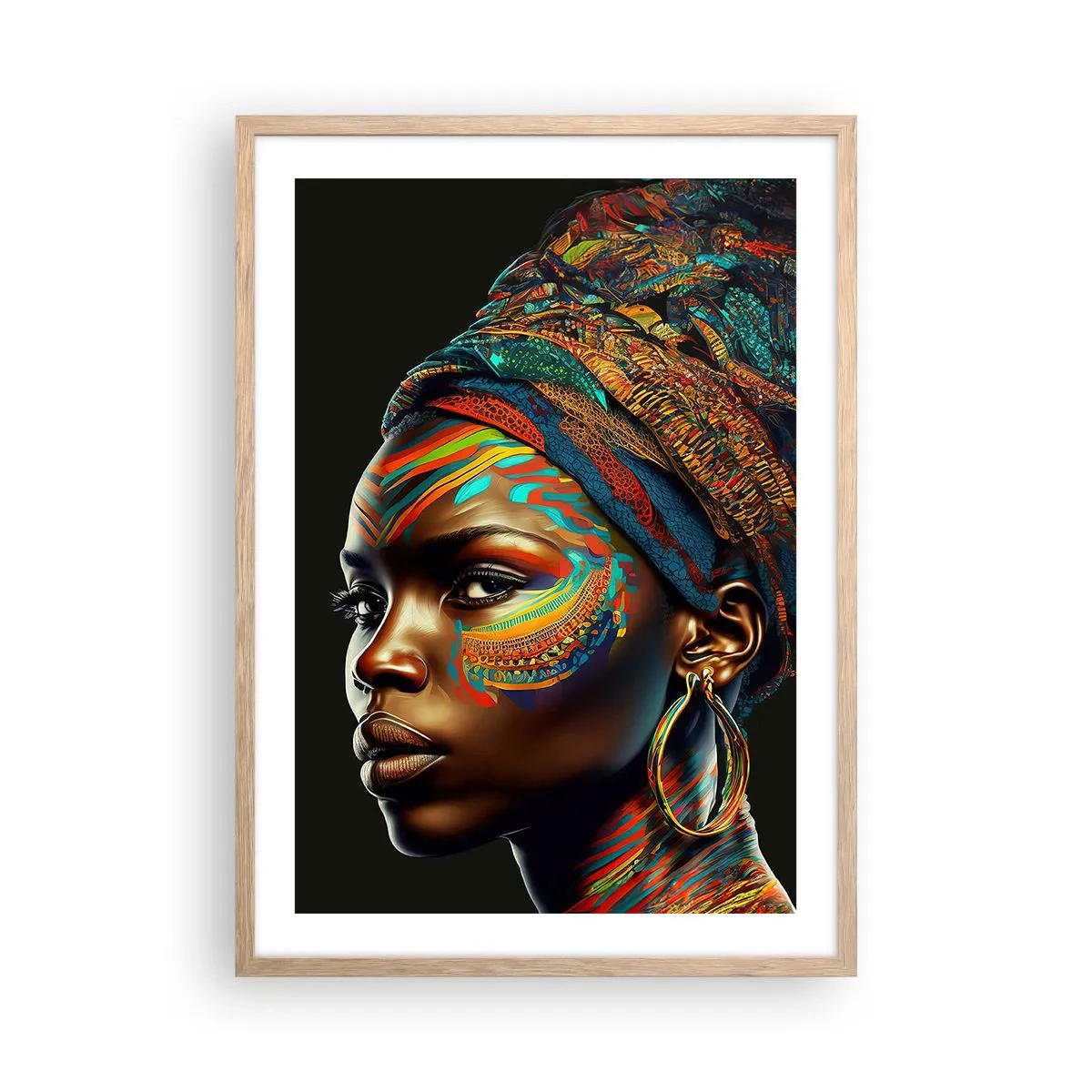 Plakat i ramme af lyst egetræ - Afrikansk dronning - 50x70 cm