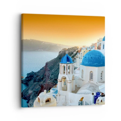 Lærredstryk - Billede på lærred - Santorini - omfavnet af klipperne - 30x30 cm