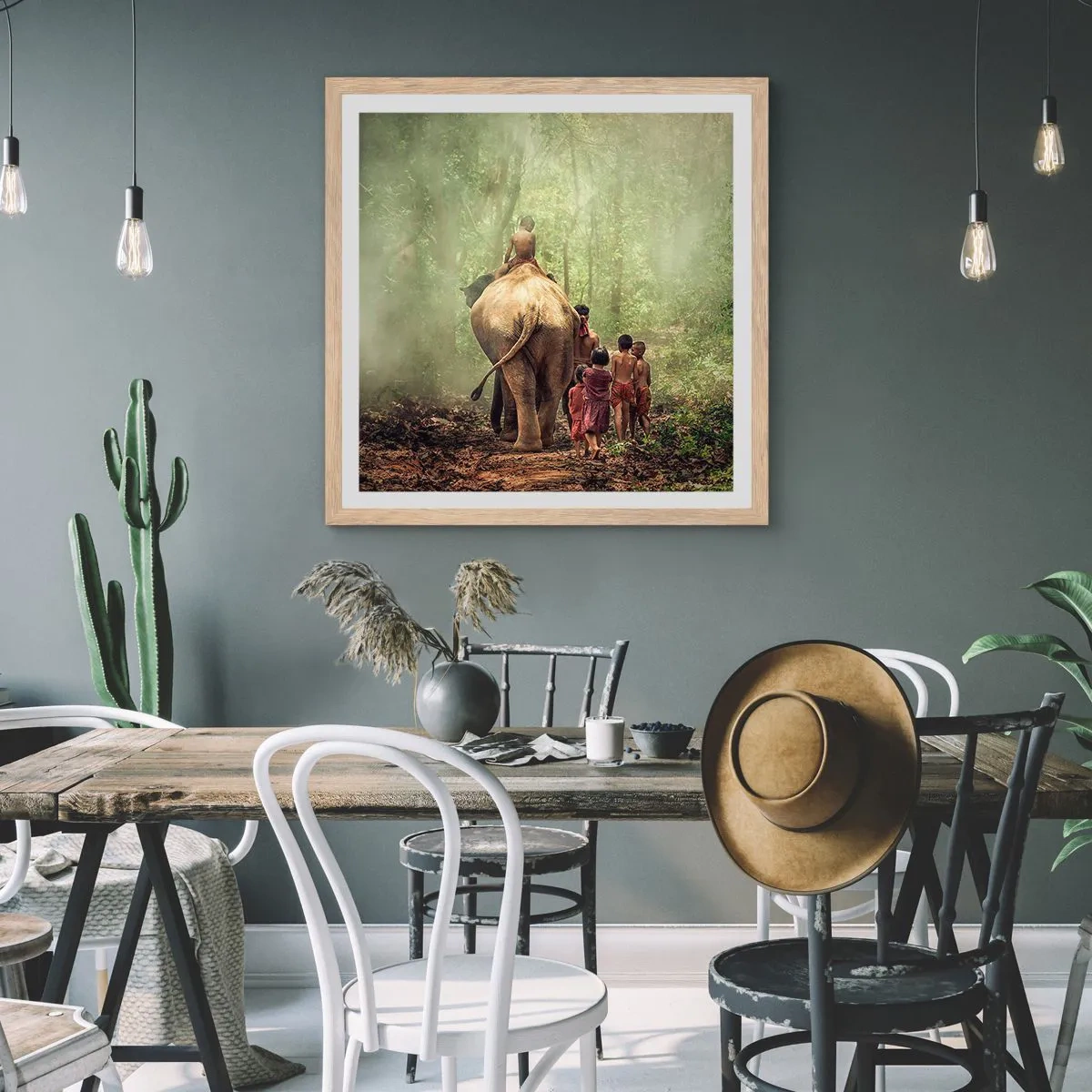 Plakat i ramme af lyst egetræ - Den nye Junglebog - 40x40 cm