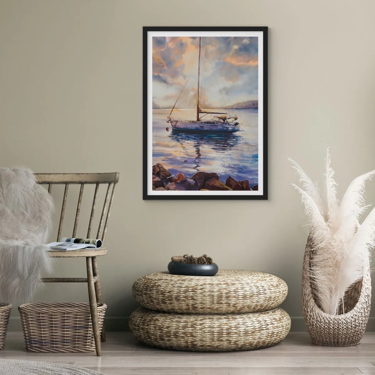 Plakat i sort ramme - Aften i bugten - 50x70 cm