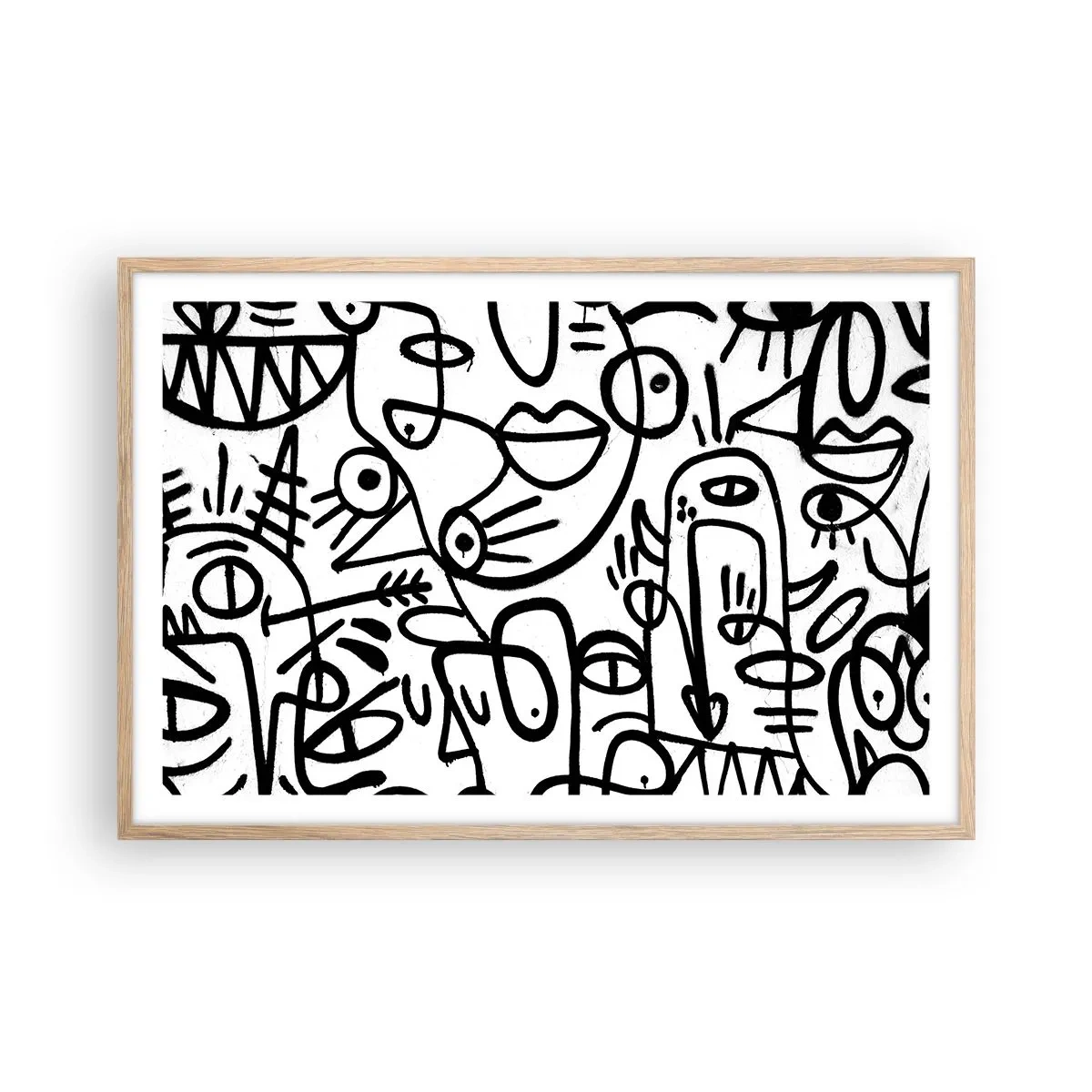 Plakat i ramme af lyst egetræ - Ansigter og luftspejlinger - 91x61 cm