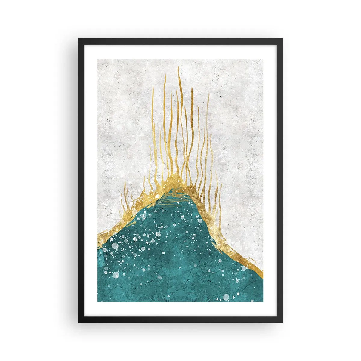 Plakat i sort ramme - Abstrakt guld og blå komposition - 50x70cm - Gyldent tidevand - Moderne vægdekoration til stue og soveværelse ARTTOR