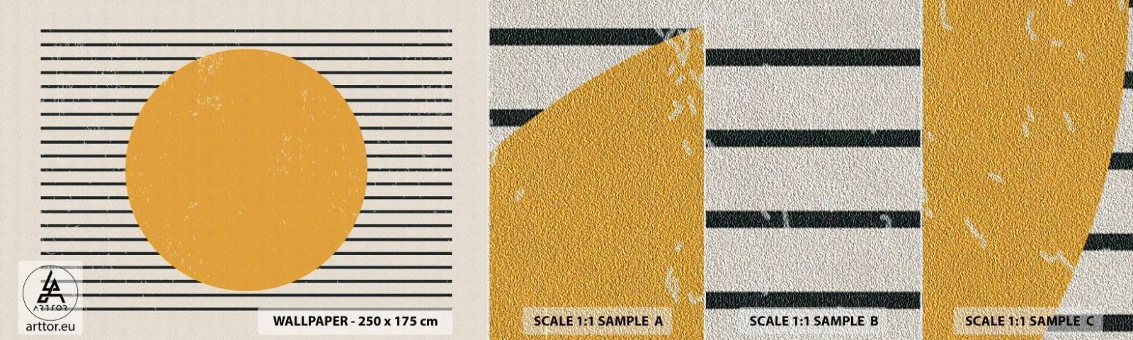 Prøve Fototapet Premium Sand - Enkelthedens kraft - Sol, Hjul, Linjer - 100x30 cm