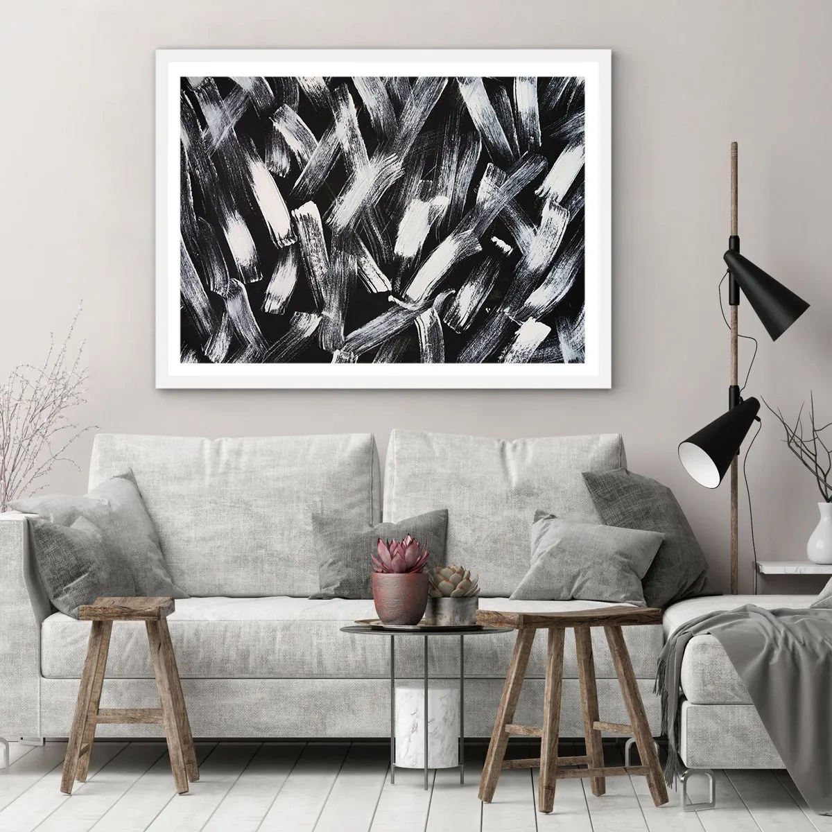 Plakat i hvid ramme - Abstraktion i den industrielle ånd - 100x70 cm