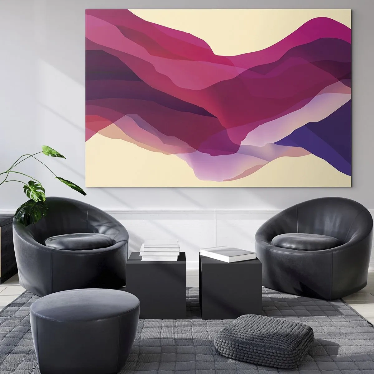 Billede på glas - Abstrakte bølger i lilla og lyserøde nuancer på en lys baggrund - 70x50cm - Bølger i lilla - Moderne vægdekoration til stue og soveværelse ARTTOR