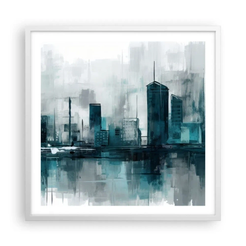 Plakat i hvid ramme - Regnfarvet by - 60x60 cm
