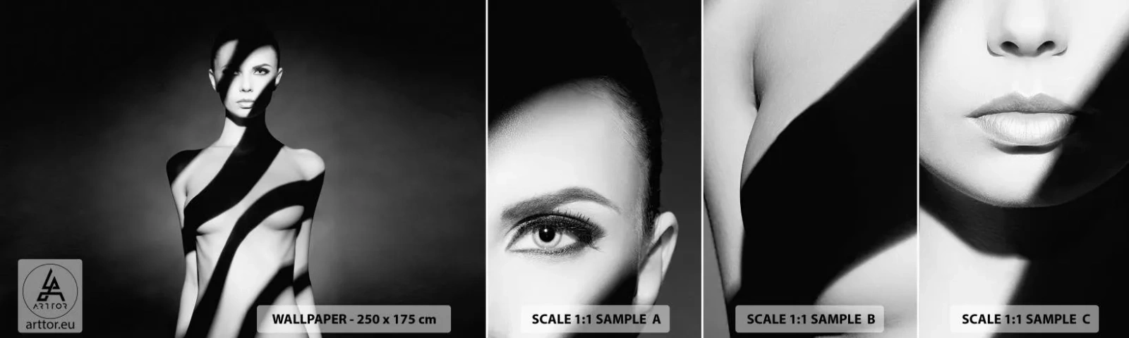 Prøve Fototapet Selvklæbende Deluxe Sticker - I blænding og skygge - Kvinde, Legeme, Stykke - 100x30 cm