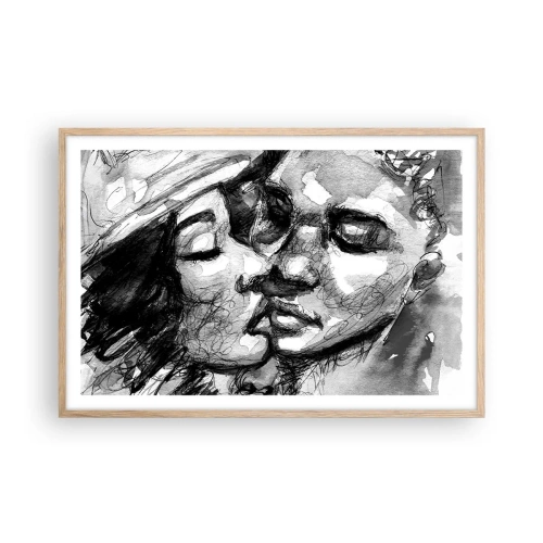 Plakat i ramme af lyst egetræ - Et ømt øjeblik - 91x61 cm