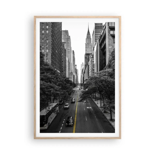 Plakat i ramme af lyst egetræ - New York morgen - 70x100 cm