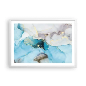 Plakat i hvid ramme - En undersøgelse af mødet mellem grå og turkis - 70x50 cm
