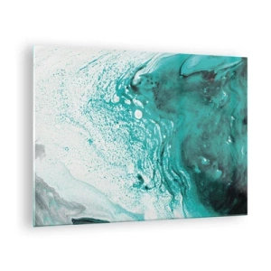 Billede på glas - Et abstrakt maleri i nuancer af hvid og turkis - 70x50cm - Opløses i hvidt og turkis - Moderne vægdekoration til stue og soveværelse ARTTOR