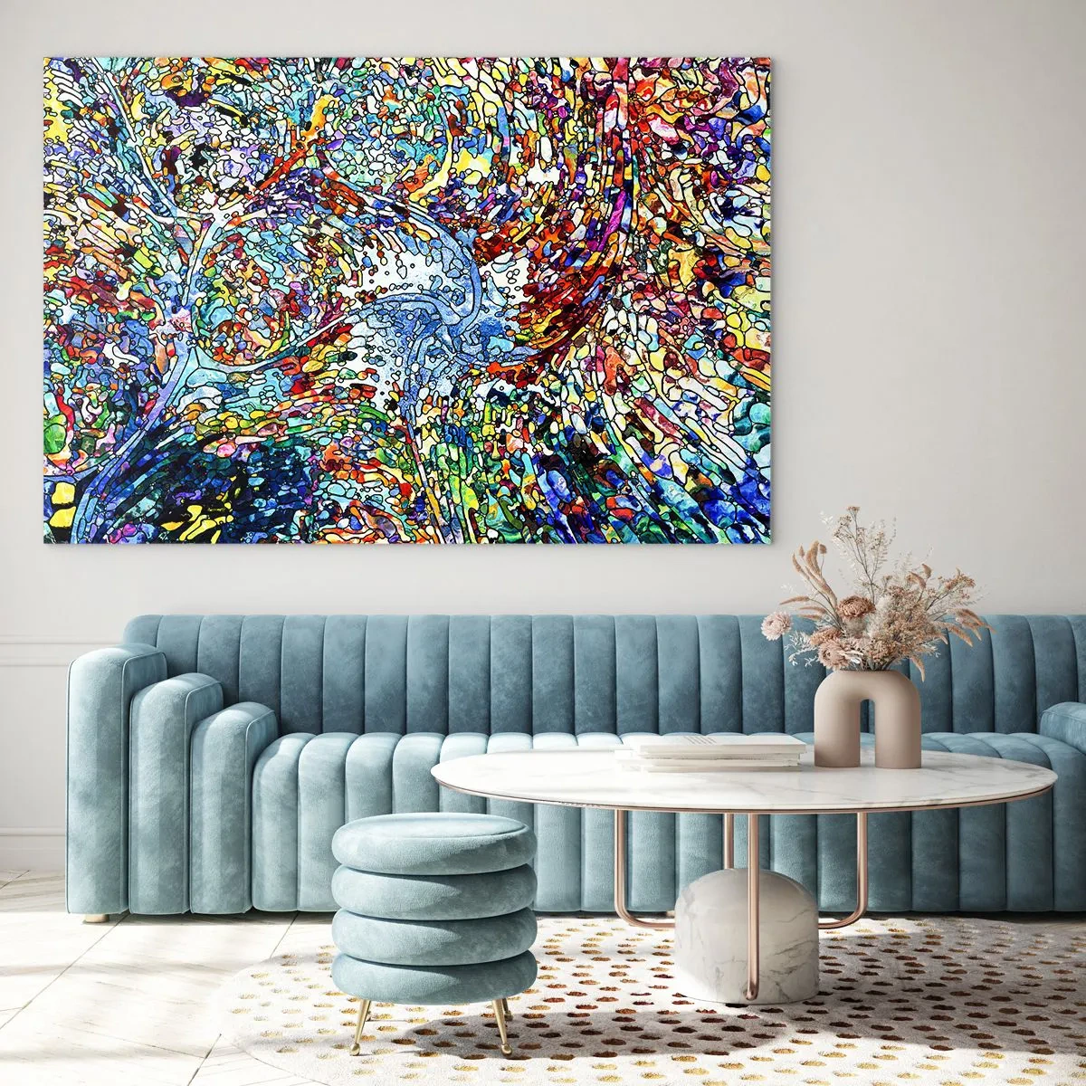 Billede på glas - Dråbe af farvet glas - 120x80 cm