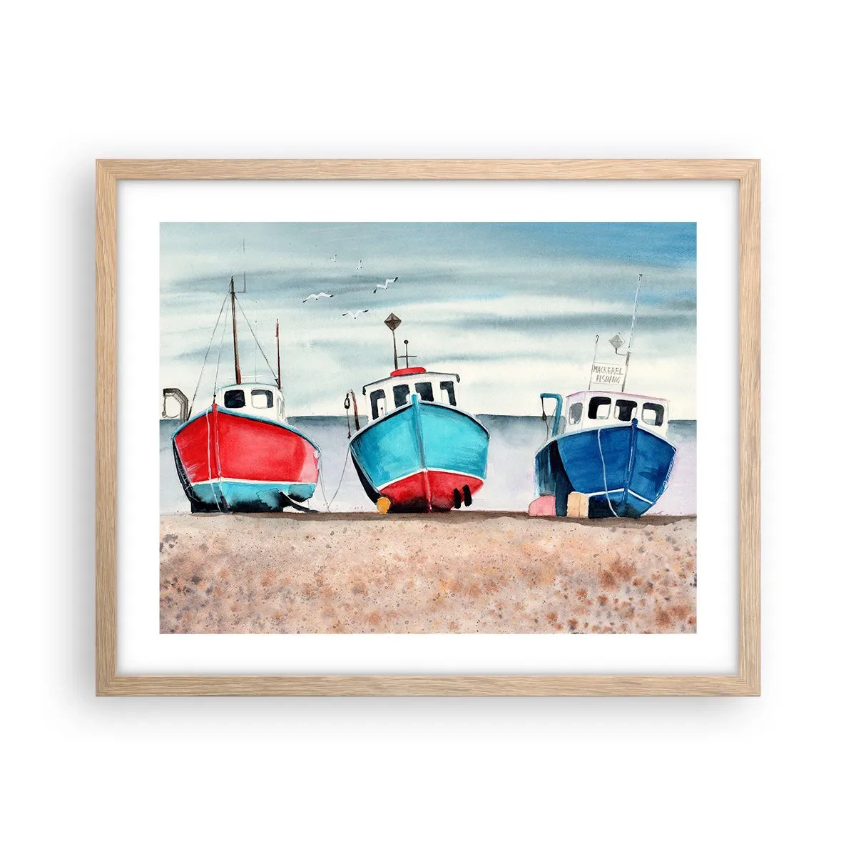 Plakat i ramme af lyst egetræ - Klar til at fange - 50x40 cm