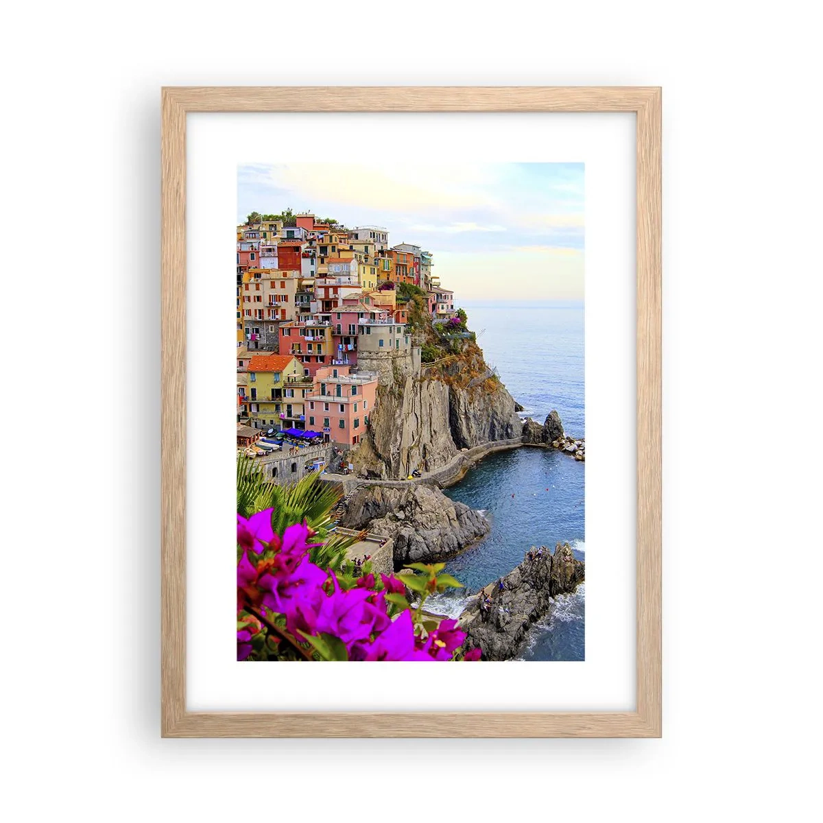 Plakat i ramme af lyst egetræ - En grinende by - 30x40 cm