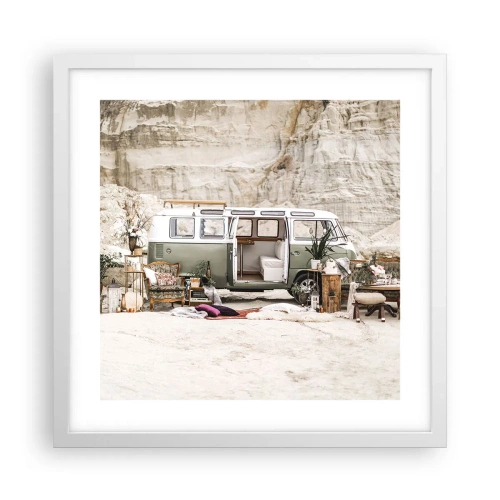 Plakat i hvid ramme - Tid til at starte rejsen - 40x40 cm