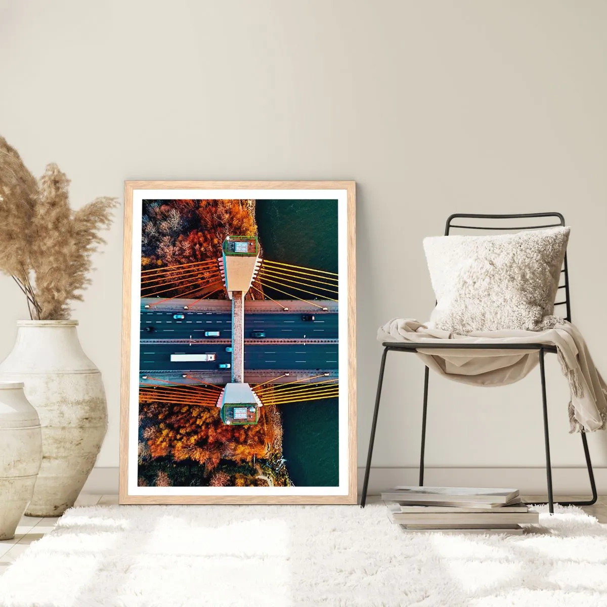 Plakat i ramme af lyst egetræ - Bag vandet, bag skovene - 61x91 cm