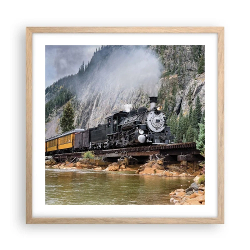 Plakat i ramme af lyst egetræ - Og hvorhen? Hvorhen? - 50x50 cm