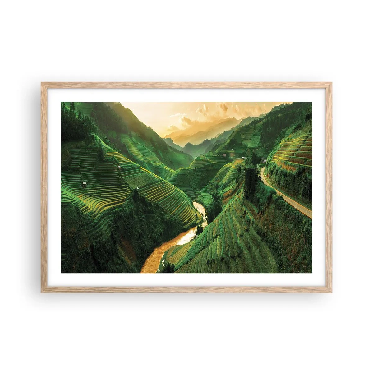 Plakat i ramme af lyst egetræ - Vietnamesisk dal - 70x50 cm