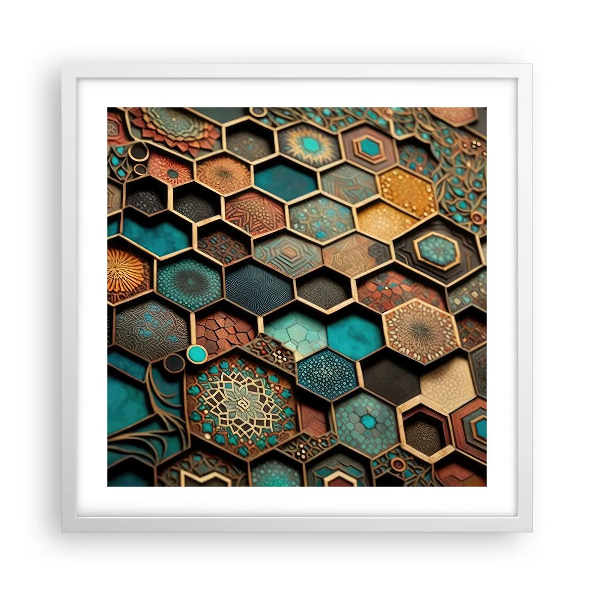 Plakat i hvid ramme - Arabiske ornamenter - en variation - 50x50 cm